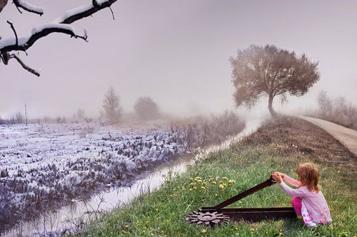 Fille magique et saisons : Manipulation photo enchanteresse de la transformation naturelle