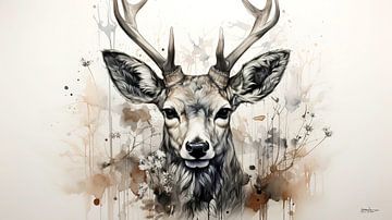 dessin à la plume d'un cerf sur Gelissen Artworks