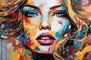 Schönes Gesicht Frau Mixed Media Pop Art Stil