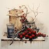 Nature morte Noël Décoration Fruits rouges Branches sur gm_designs
