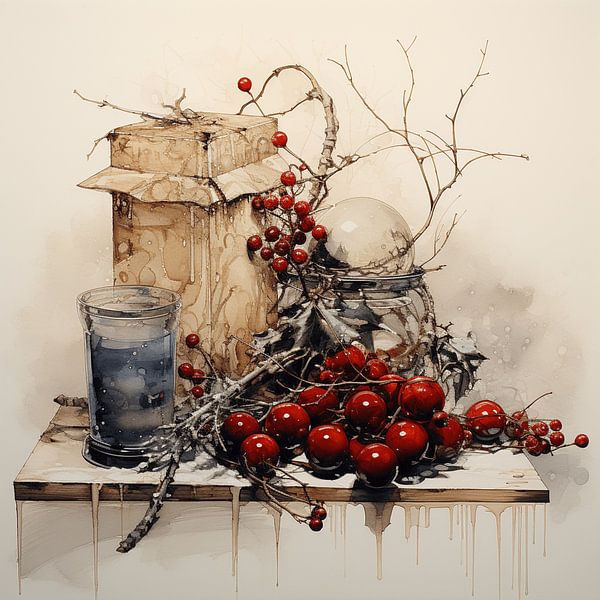 Still life Christmas decoration red fruit branches by gm_designs