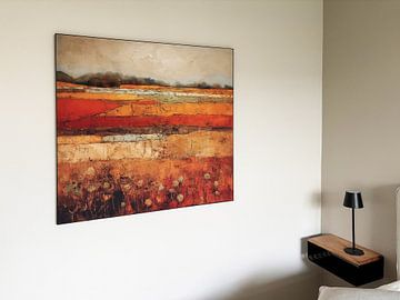 Photo de nos clients: Peinture abstraite de paysage - Oeuvre d'art aux tons chauds d'orange et de brun sur Art Merveilleux