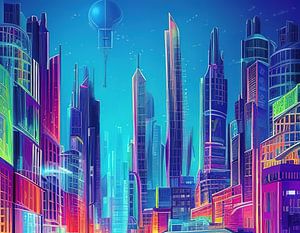 Un paysage urbain futuriste et coloré - 14 sur Leo Luijten