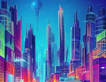 Een futuristisch kleurrijk stadsgezicht - 14 van Leo Luijten