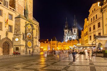 Evening bustle at the Old Town Hall in Prague by Melanie Viola