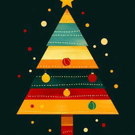 Cheerful minimalist Christmas tree in colourful geometric layers by But First Framing