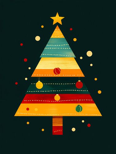 Fröhlicher minimalistischer Weihnachtsbaum in bunten geometrischen Schichten