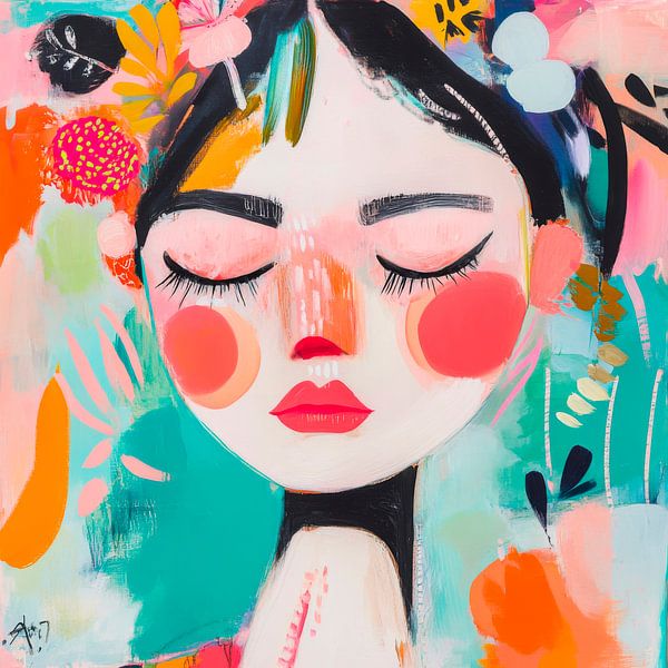 Vrouwelijke rust in heldere kleuren van Poster Art Shop