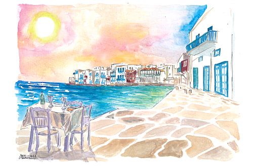 Romantic sundowner in picturesque Mykonos Little Venice with view