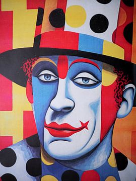 Pop Art Portret Clown Man Hoge Hoed Kleuren Geometrie van gm_designs
