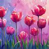 Rote Tulpen in einer Reihe. von Harry Stok
