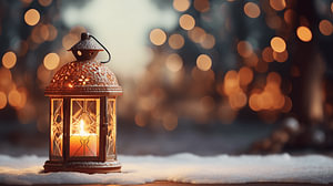 Vintage-Laterne in der Nacht mit Schnee in der Stadt