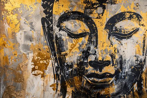 Boeddha in Goud en Zwart met Dynamische Texturen