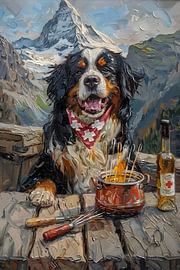 Berner Sennenhund beim Käsefondue von Erika Kaisersot