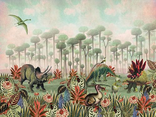 Prehistorie met diverse dinosauriërs