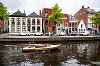 A boat sails in the canal in Groningen