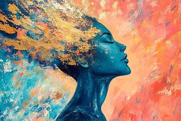 Woman with golden thoughts - colour explosion by Poster Art Shop