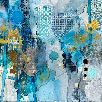 Abstract, painting, Blue, white and gold - Mystical Harmony