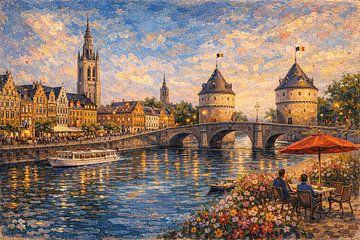 Kortrijk, Belgium an impressionist painting. by Gallery Hoppenbrouwers