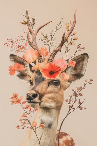 Elegance in Bloom - Deer and flowers