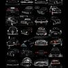Vintage Car Poster with 32 Vintage Cars in Black 02 by aRi F. Huber
