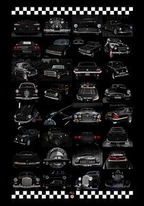 Vintage Car Poster with 32 Vintage Cars in Black 02 by aRi F. Huber