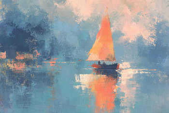 Sailboat with orange-coloured sails