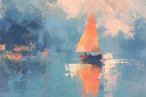 Zeilboot met oranje zeilen