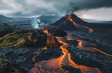 Vulkaanlandschap: IJslands vuur en ijs van fernlichtsicht