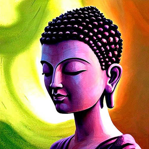 Buddha in lila Farben .