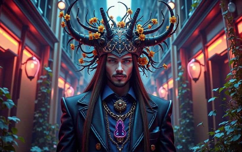 Portrait of a Man in an Ornate Headpiece and Blazer by Markus Gann