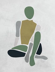 Modell / Frau sitzend grün/grau