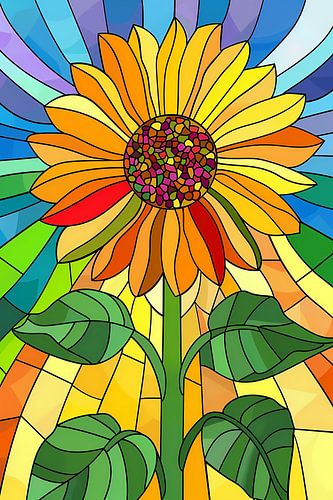 Kleurrijke zonnebloem in art nouveau stijl