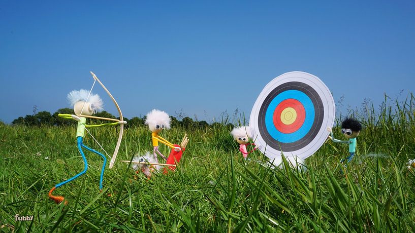 Fubby's bow shooting in the lawn. by Sailographic Paula