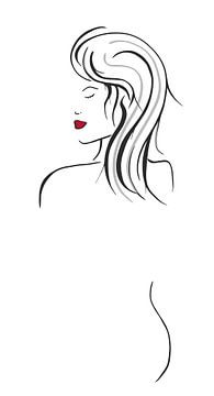Red lips 1 - silhouet van achterkant van jonge vrouw met rode lippen van Stinis illustraties