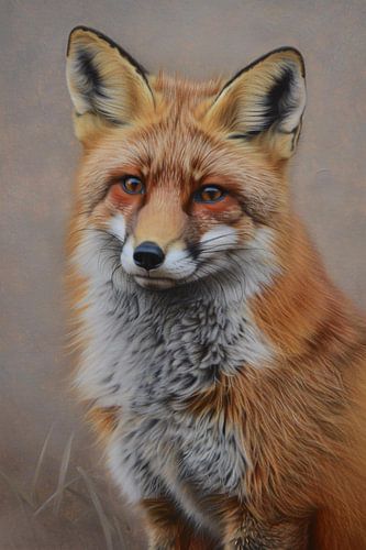 Realistisch schilderij van een vos