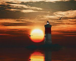 Pierre Noires Lighthouse with a sunset and Turbulent Cirrus clouds