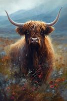 Scottish Highlander among the colours