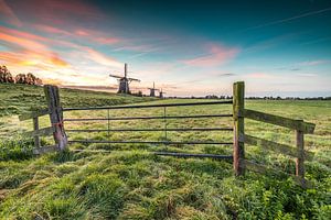 Paysage de polder néerlandais avec des moulins à vent sur Original Mostert Photography