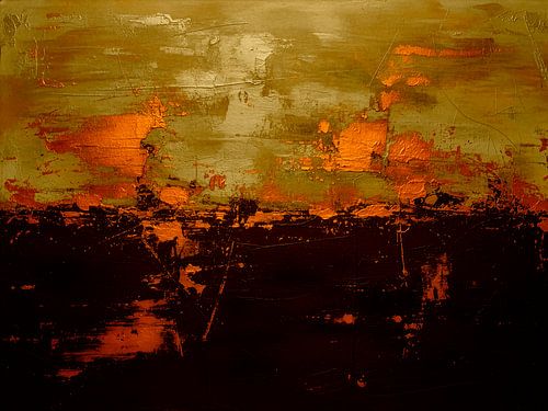 Abstrakte Industriemalerei: Gemischte Medien mit Gold- und Kupfertexturen