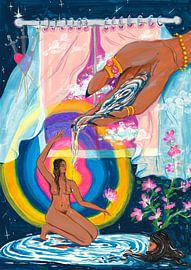 Abstract illustration girl in space by Dominique Bonne