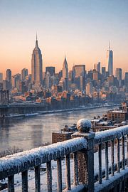 Skyline hivernale de New York au lever du soleil – Manhattan dans la lumière dorée du matin sur Design Wall Arts