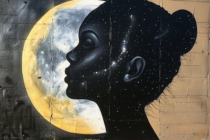 Silhouette of woman with stars and moon by Art & Soul Creations
