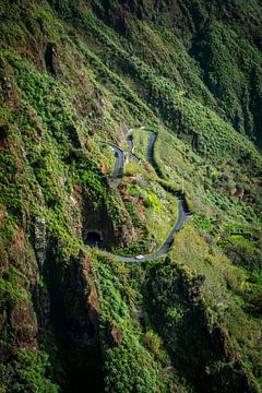 A Volkswagen Beetle on a winding mountain road
