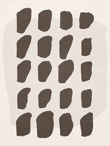 Abstract, geometric, minimalist art featuring organic forms in earth tones