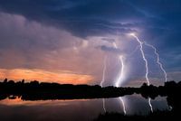 Quartet lightning on the Linge at sunset