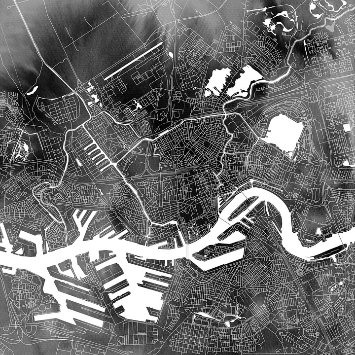 Rotterdam | Stadskaart Zwart Aquarel | Als Vierkant of Wandcirkel van <span class="secondary-font">WereldkaartenShop</span>