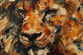 Ausdrucksstarker abstrakter Löwenkopf mit bunten Strichen von Art & Soul Creations