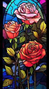 Roses (glas in lood) van Harry Herman