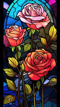 Roses (glas in lood) van Harry Herman
